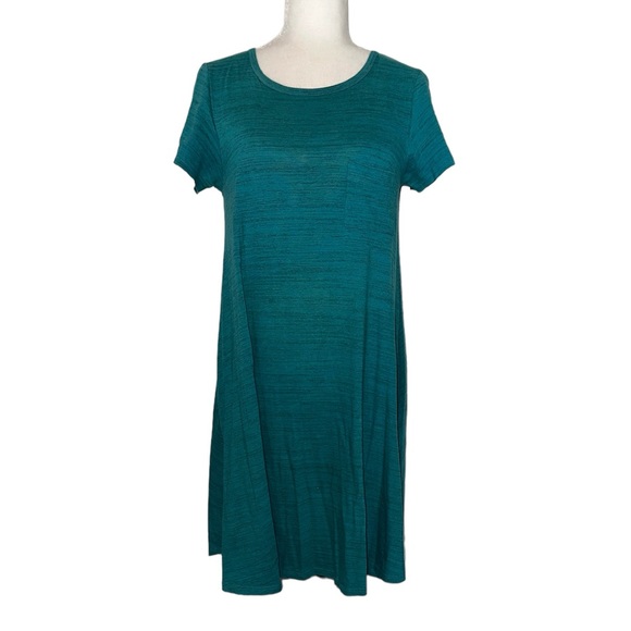 LuLaRoe Dresses & Skirts - LuLaRoe Heather Green Single Pocket Short Sleeve Carly Swing Dress Size XXS